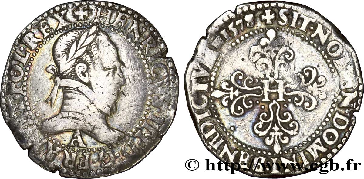 HENRY III Franc au col plat 1578 Paris BC+