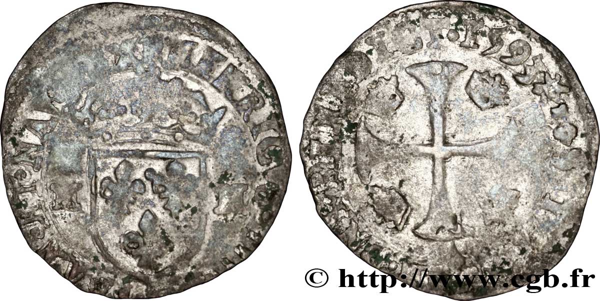 HENRI IV LE GRAND Douzain aux deux H, 1er type 1593 Barcelonnette TB+