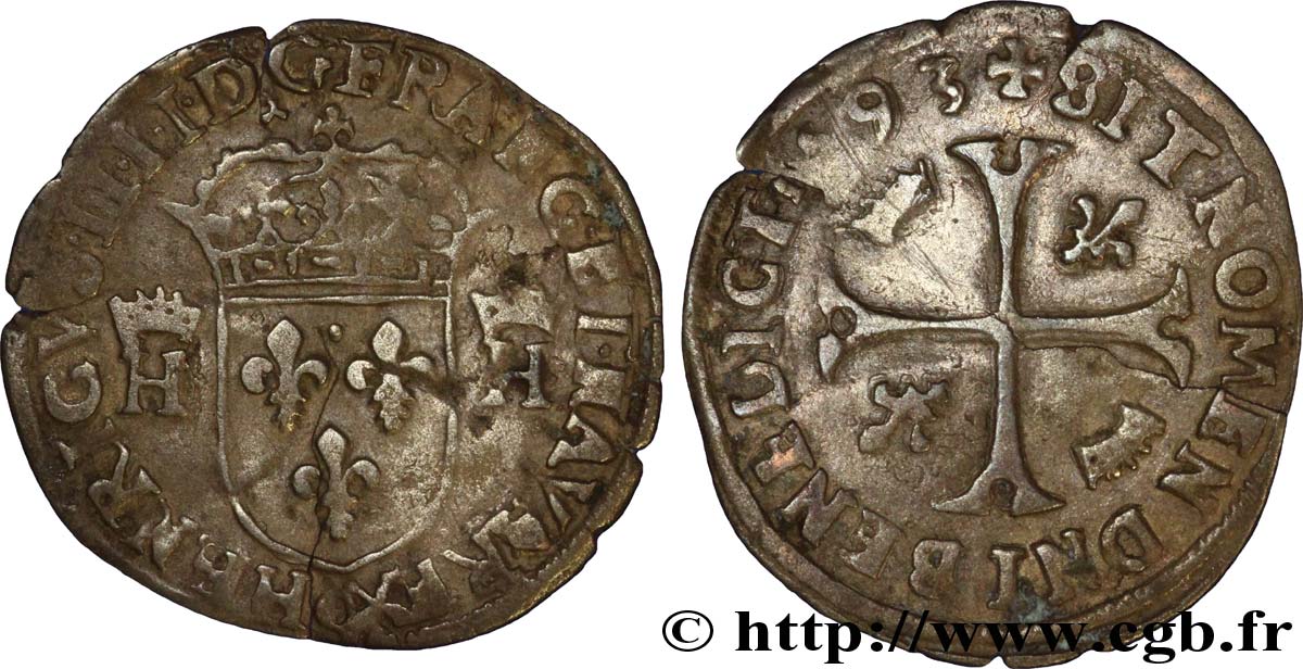 HENRI IV LE GRAND Douzain aux deux H couronnées, 3e type 1593 Clermont-Ferrand TTB
