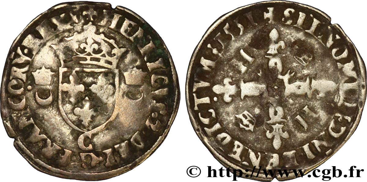 HENRI II Douzain aux croissants 1551 Saint-Lô TB+