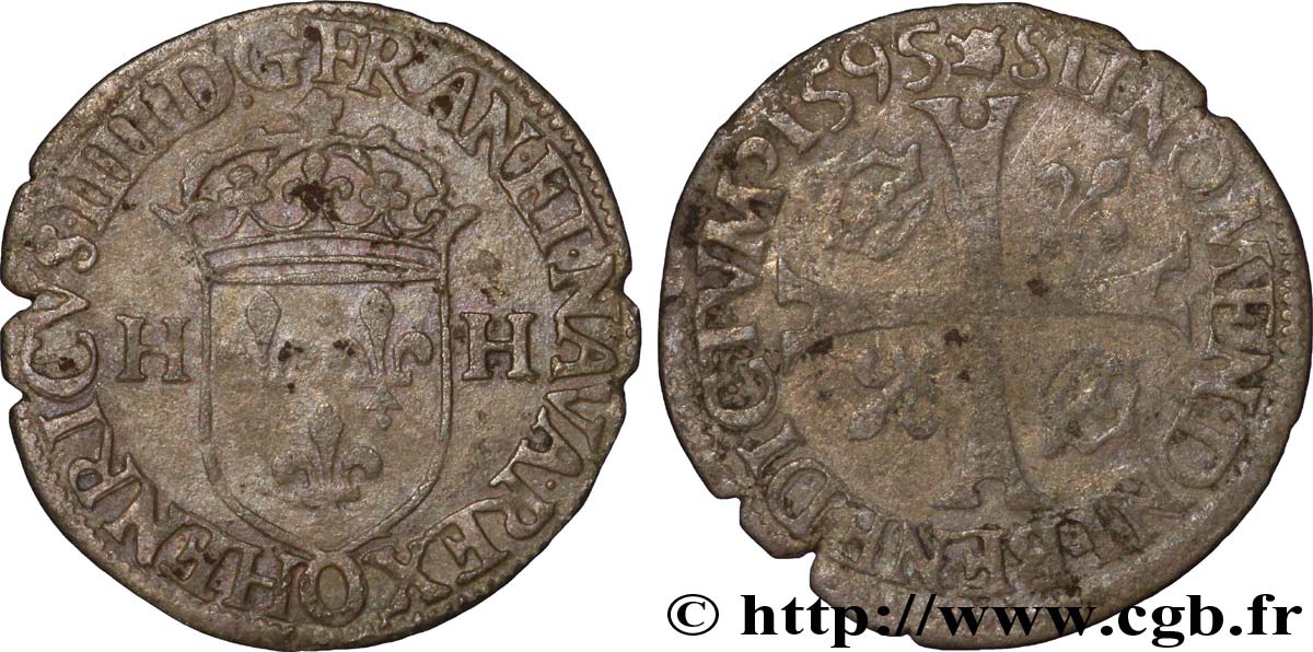 HENRI IV LE GRAND Douzain aux deux H, 2e type 1595 Riom TTB