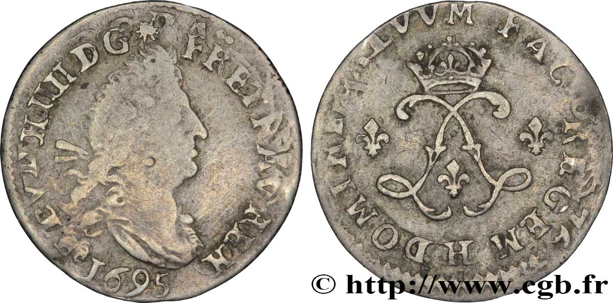 LOUIS XIV LE GRAND OU LE ROI SOLEIL Quatre sols aux deux L 1695 La Rochelle TB/TB+