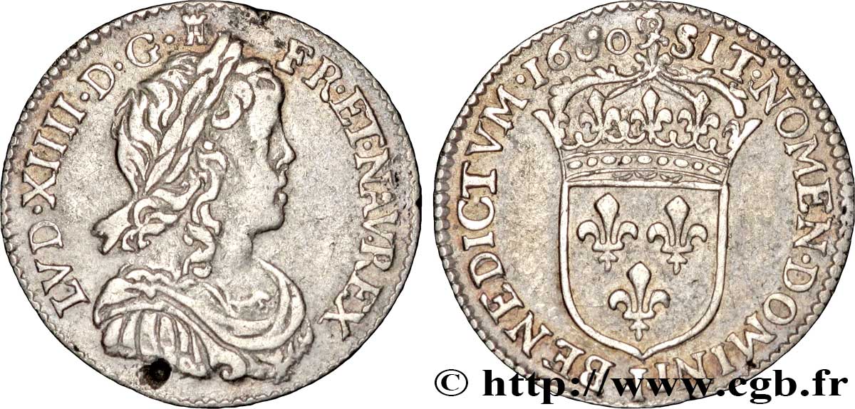 LOUIS XIV  THE SUN KING  Douzième d écu, portrait à la mèche longue 1660 Limoges MBC