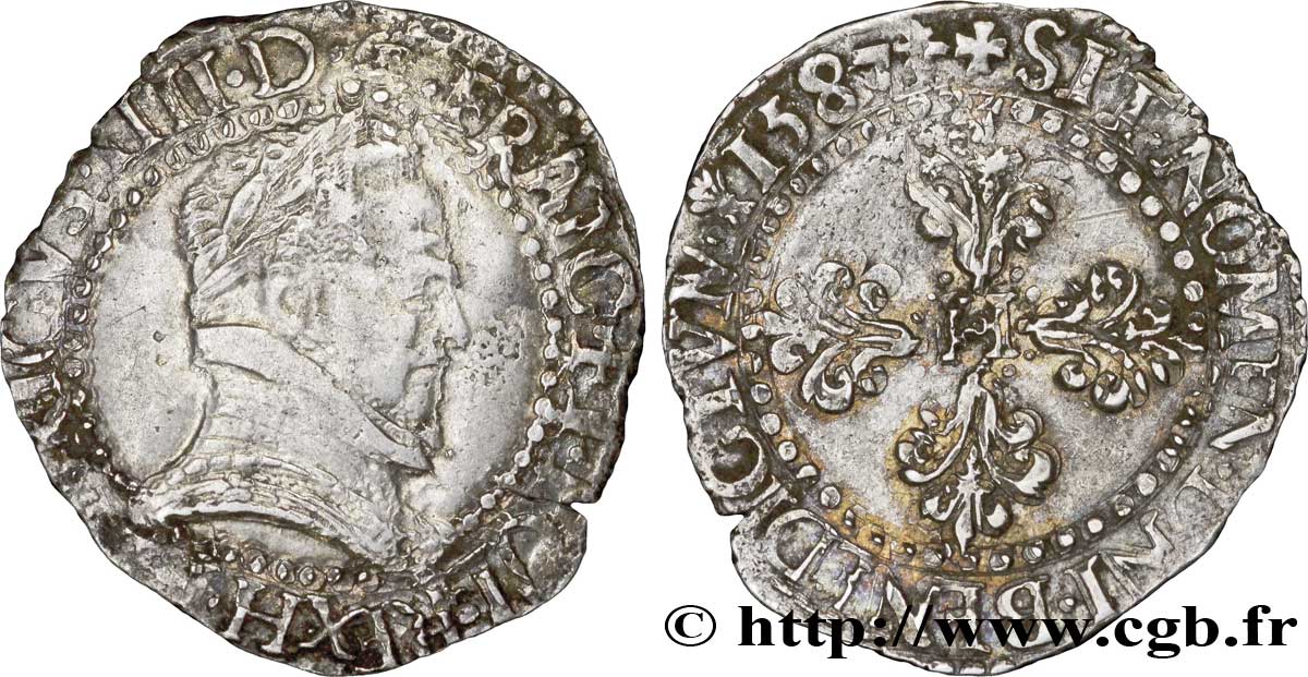 HENRI III Demi-franc au col plat 1587 La Rochelle TB/TB+