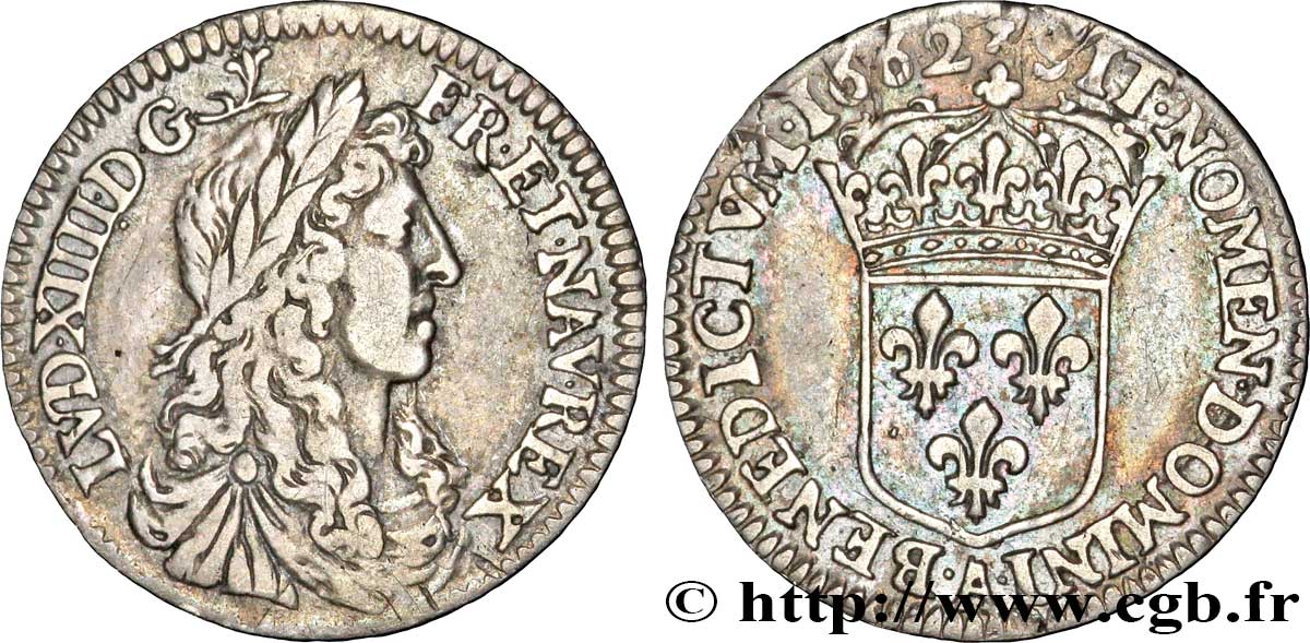 LOUIS XIV LE GRAND OU LE ROI SOLEIL Douzième d&nbsp;écu, portrait apollinien 1662 Paris TTB