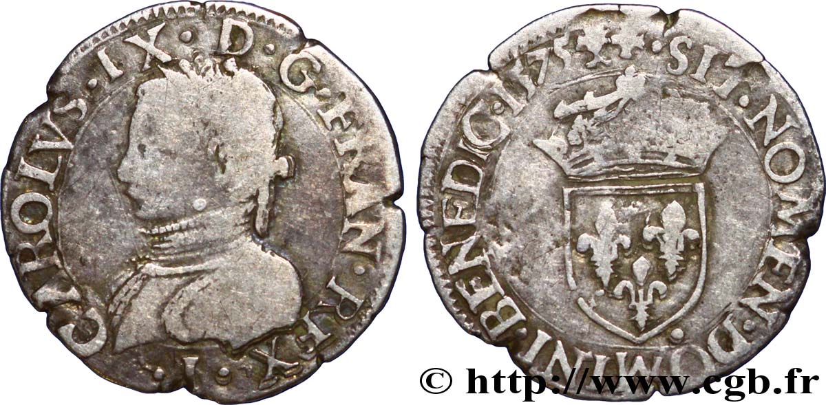 HENRI III. MONNAYAGE AU NOM DE CHARLES IX Demi-teston 1575 Limoges TB