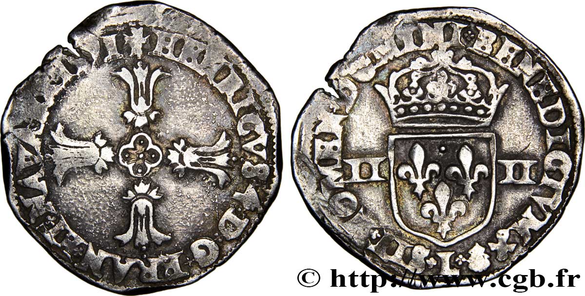 HENRI IV LE GRAND Quart d écu, croix feuillue de face 1591 Bayonne TB+