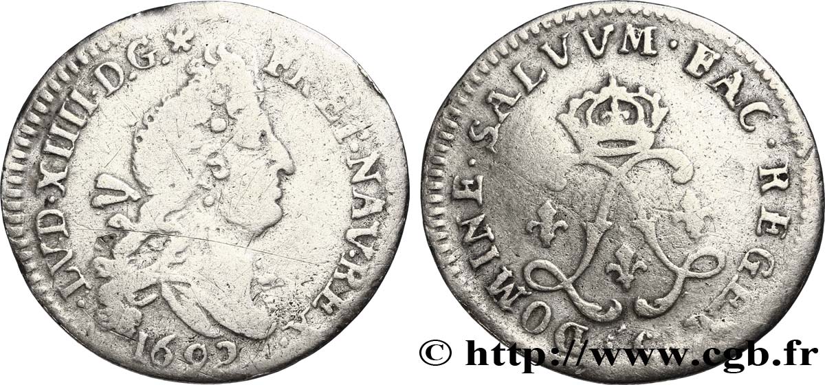 LOUIS XIV LE GRAND OU LE ROI SOLEIL Quatre sols aux deux L 1691 Rennes B