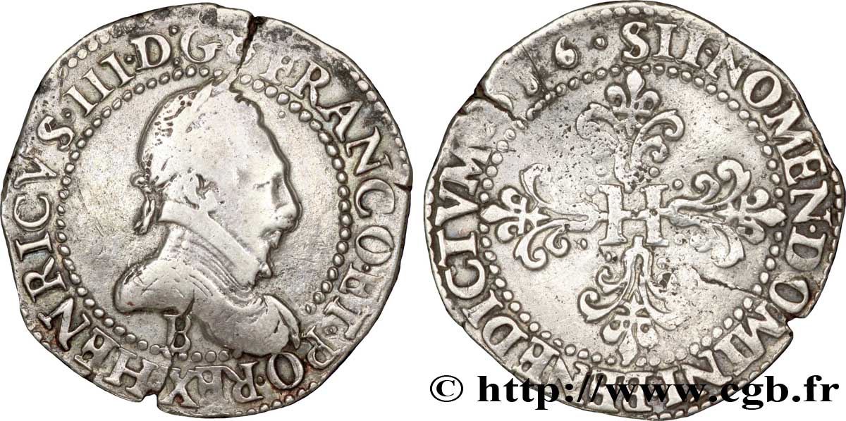 HENRY III Franc au col plat 1586 Rouen VF