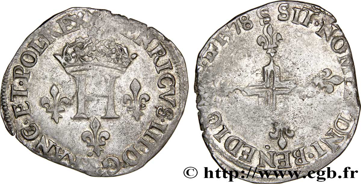 HENRI III Double sol parisis, 2e type 1578 Troyes TB