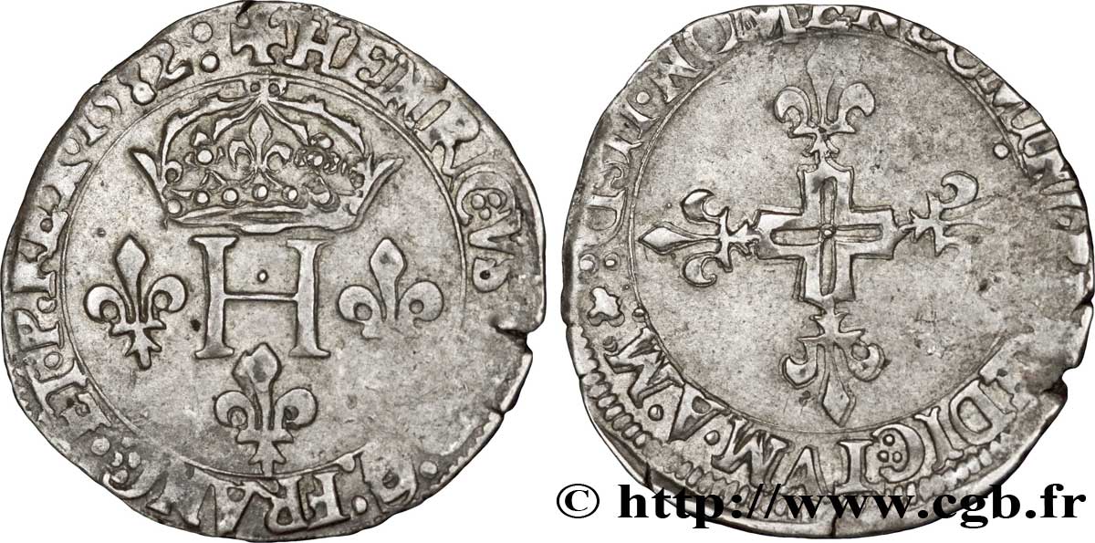 HENRI III Double sol parisis, 2e type 1582 Lyon TTB