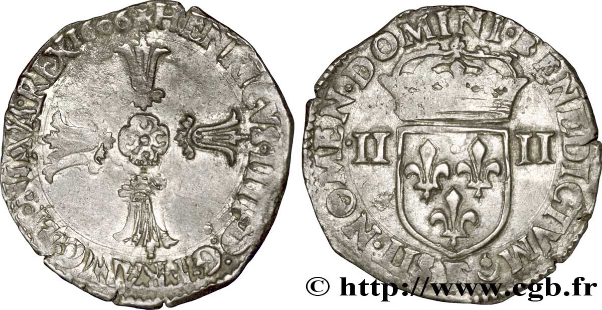 HENRI IV LE GRAND Quart d écu, croix feuillue de face 1606 Angers TTB