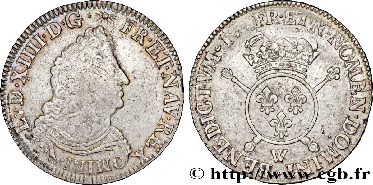 LOUIS XIV LE GRAND OU LE ROI SOLEIL Écu aux insignes 1701 Lille TB+/TTB
