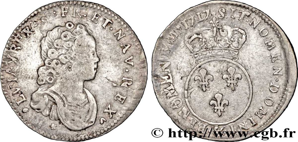 LOUIS XV DIT LE BIEN AIMÉ Dixième d&nbsp;écu dit “vertugadin” 1717 Aix-en-Provence TB+