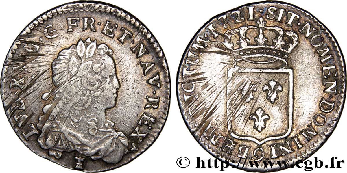 LOUIS XV DIT LE BIEN AIMÉ Tiers d&nbsp;écu de France 1721 Rennes TTB