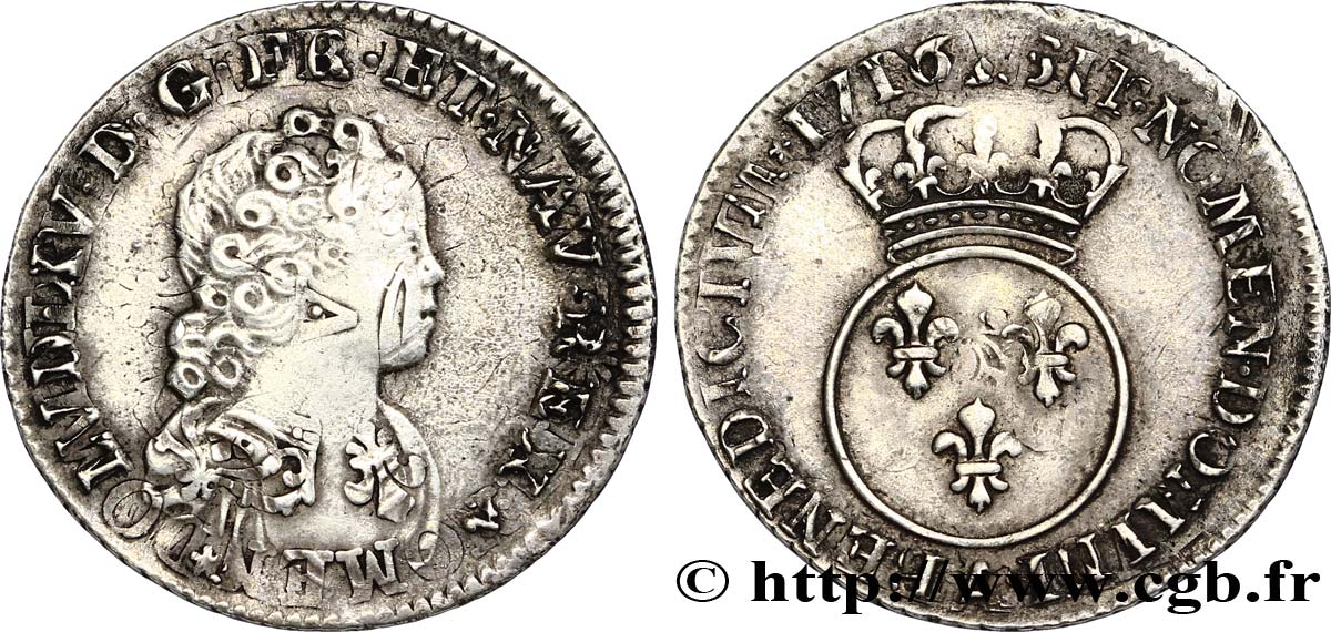 LOUIS XV DIT LE BIEN AIMÉ Dixième d&nbsp;écu dit “vertugadin” 1716 Paris TTB