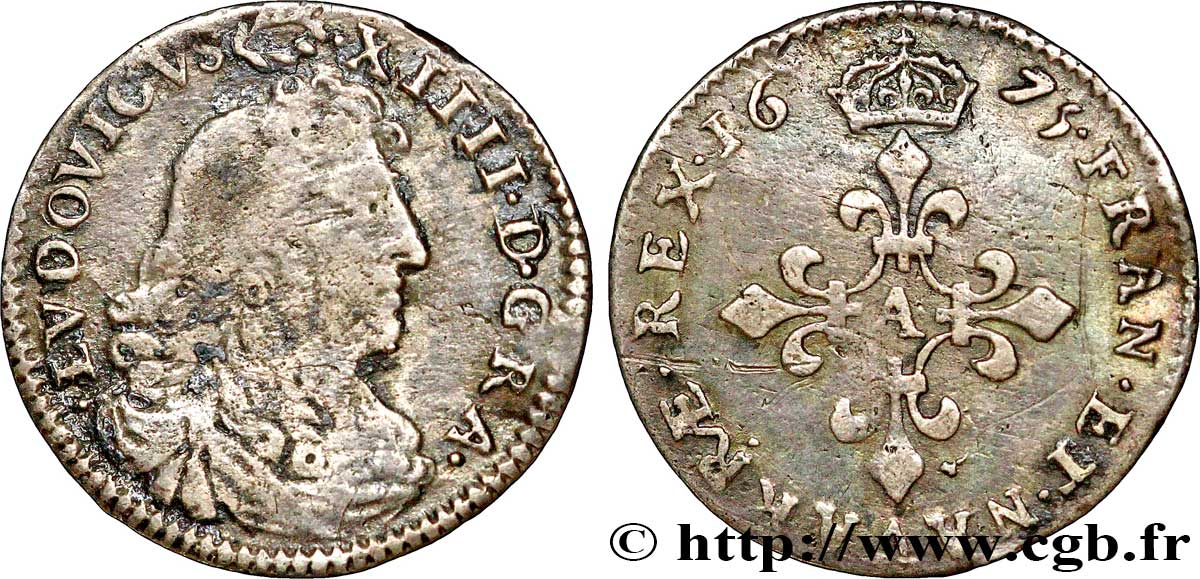 LOUIS XIV LE GRAND OU LE ROI SOLEIL Quatre sols à la croix formée de lis 1675 Paris TB