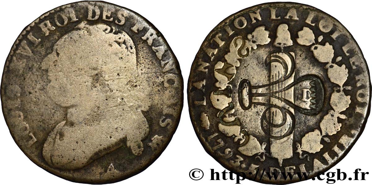 LA CONVENTION 12 deniers dit  au faisceau , type FRANÇOIS 1793 Paris TB
