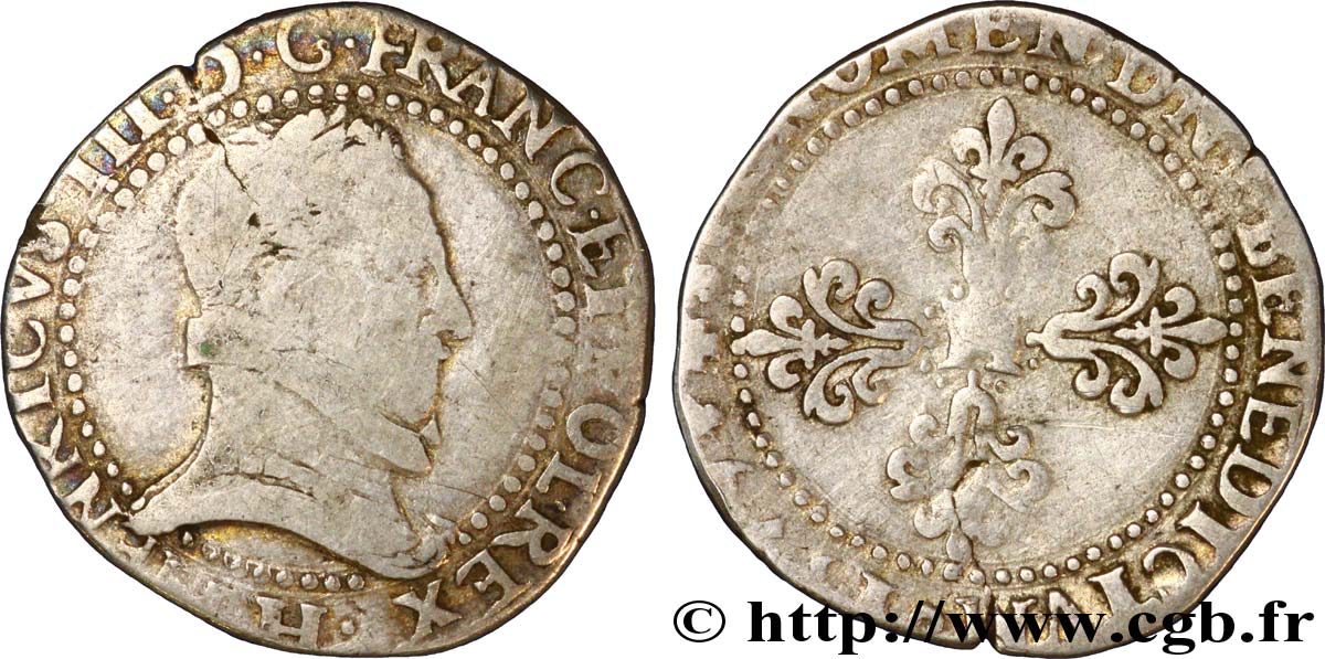 HENRI III Demi-franc au col plat 1579 La Rochelle TB