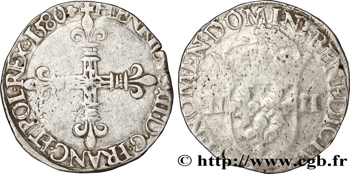 HENRY III Quart d écu, croix de face 1580 La Rochelle MB