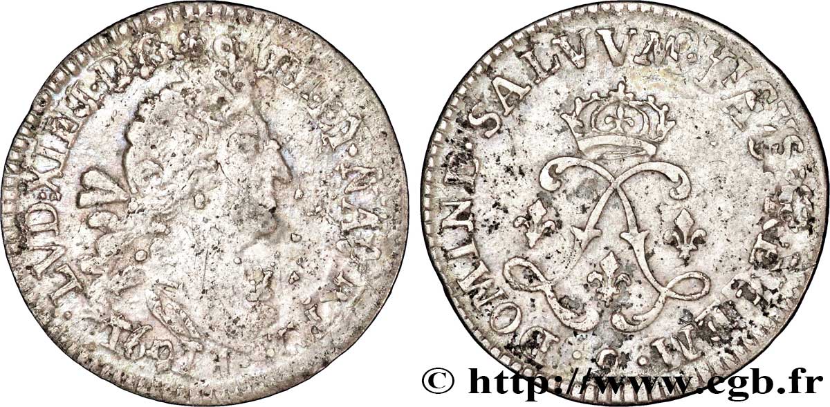 LOUIS XIV LE GRAND OU LE ROI SOLEIL Quatre sols aux deux L 1691 Rennes TB/TB+