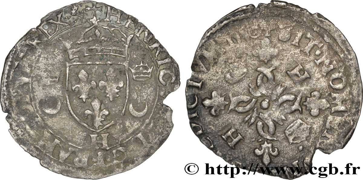 HENRI II Douzain aux croissants 1550 La Rochelle TB+
