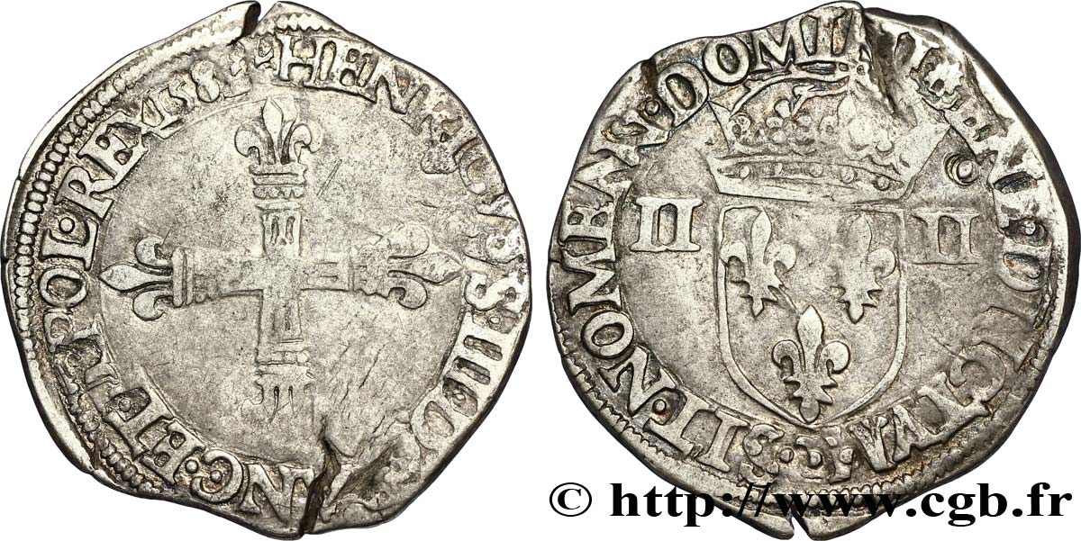HENRI III Quart d&nbsp;écu, croix de face n.d. Nantes TB+