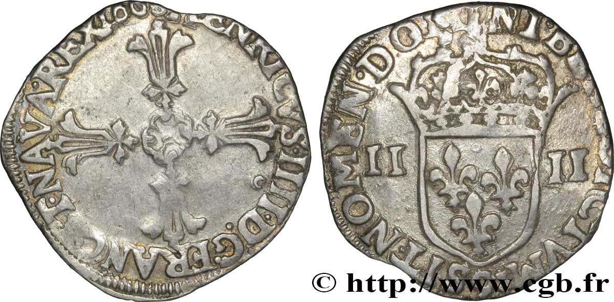 HENRI IV LE GRAND Quart d écu, croix feuillue de face 1608 Rennes TTB