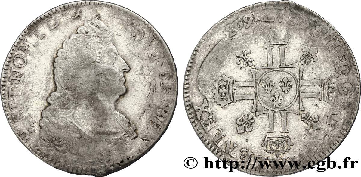 LOUIS XIV LE GRAND OU LE ROI SOLEIL Écu aux huit L, 2e type n.d. Lille TB