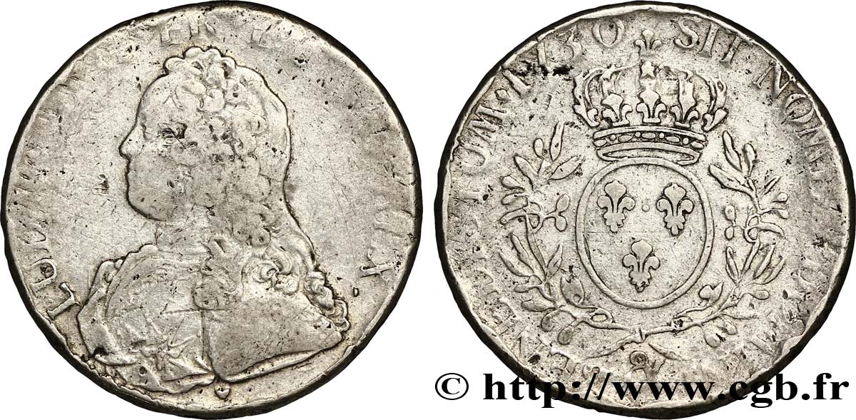 LOUIS XV DIT LE BIEN AIMÉ Écu aux branches d&nbsp;olivier, buste habillé 1730 Aix-en-Provence TB