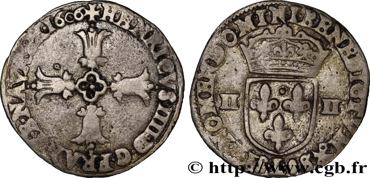 HENRI IV LE GRAND Quart d&nbsp;écu, croix feuillue de face 1606 Bayonne TB+