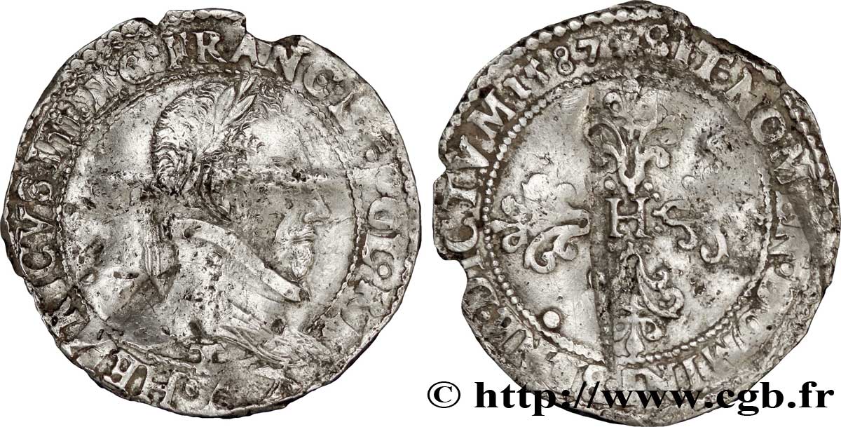 HENRY III Demi-franc au col plat 1587 Nantes q.BB