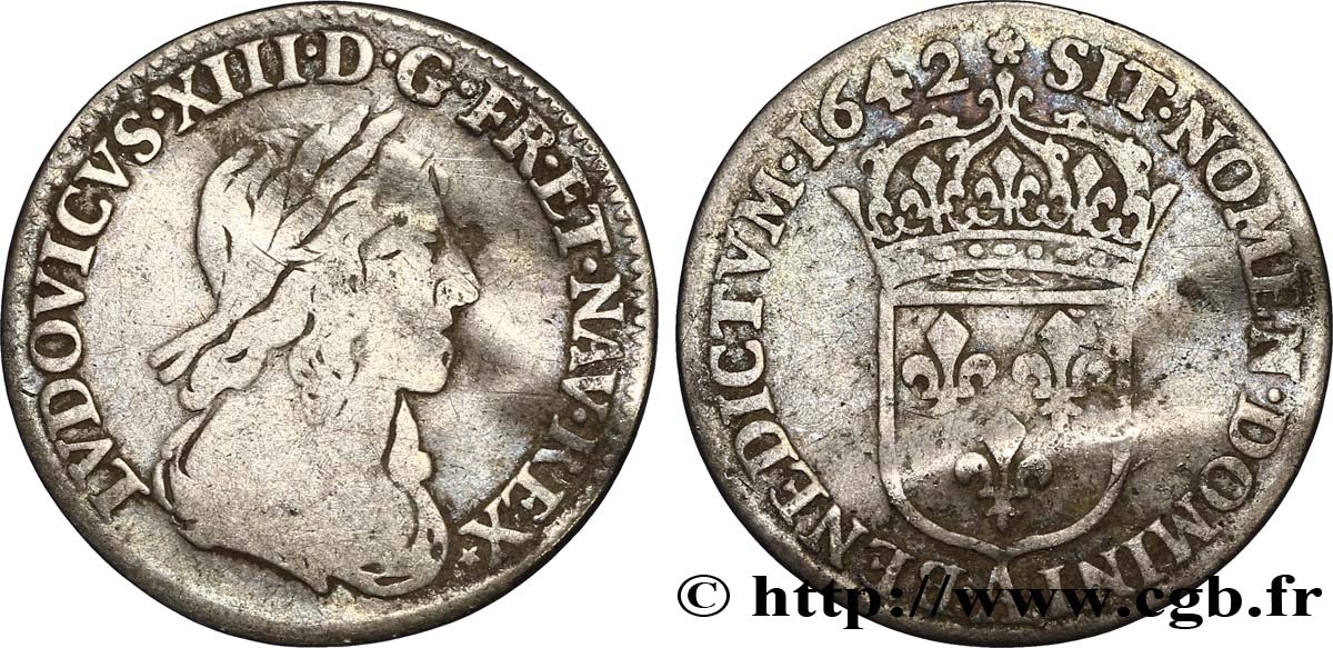 LOUIS XIII  Douzième d écu, buste drapé et cuirassé (2e buste de Jean Warin) 1642 Paris, Monnaie de Matignon MB