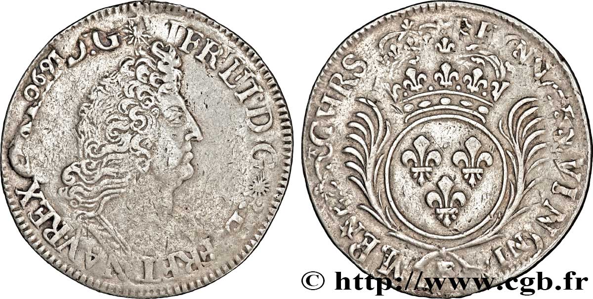 LOUIS XIV LE GRAND OU LE ROI SOLEIL Demi-écu aux palmes n.d. Tours TB+