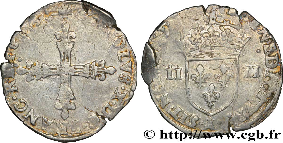 CHARLES X, CARDINAL DE BOURBON Quart d écu, croix de face 159[...] Paris TTB