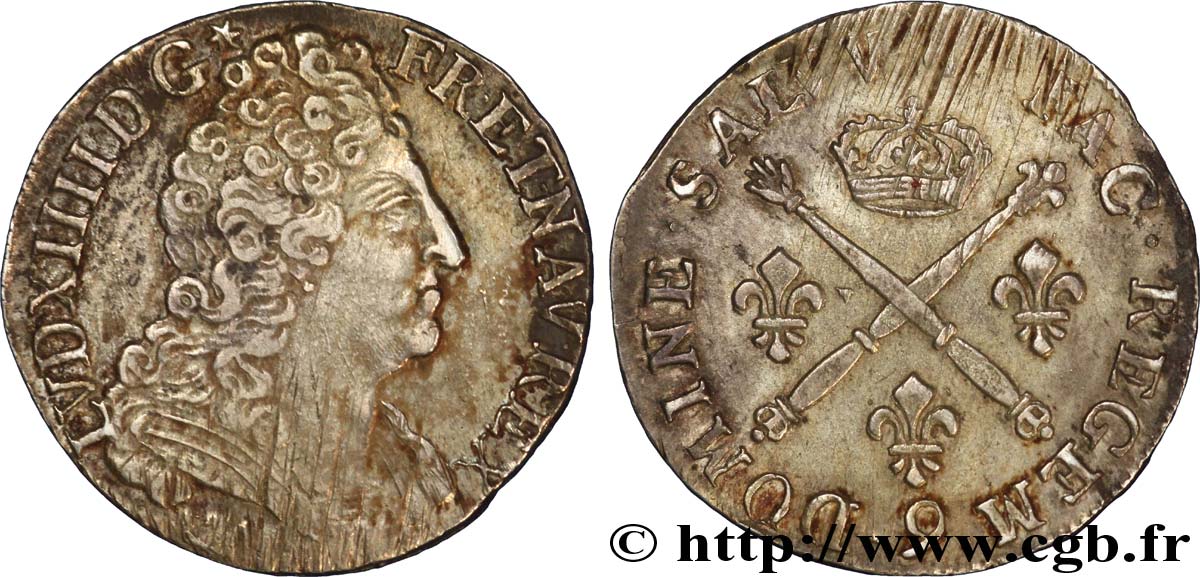 LOUIS XIV LE GRAND OU LE ROI SOLEIL 20 sols aux insignes n.d. Rennes TTB