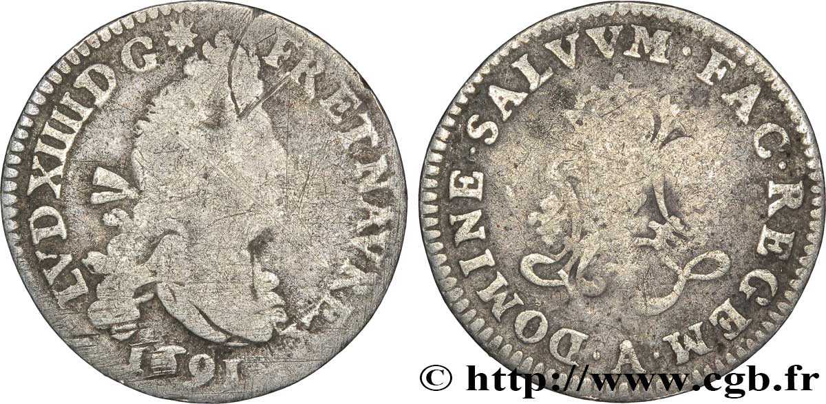 LOUIS XIV LE GRAND OU LE ROI SOLEIL Quatre sols aux deux L 1691 Paris TB