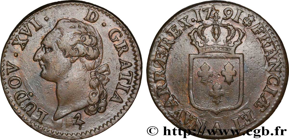 LOUIS XVI Sol dit  à l écu  1791 Paris TTB