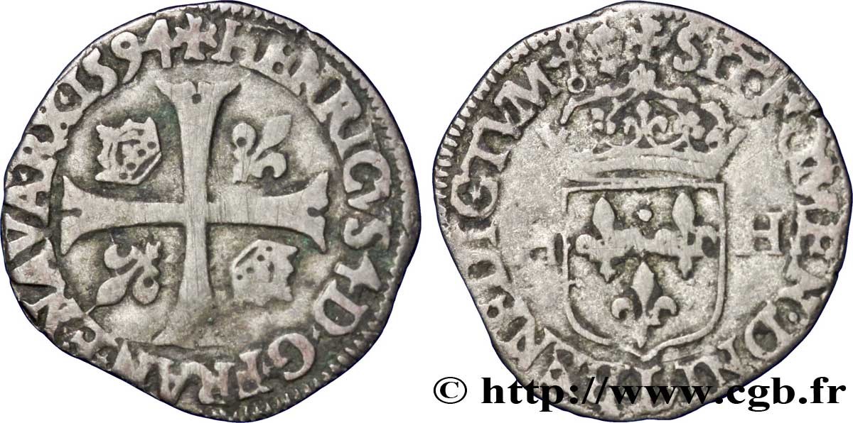 HENRI IV LE GRAND Douzain aux deux H, 3e type 1594 Bayonne TB+