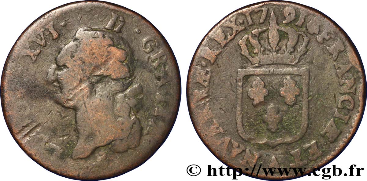 LOUIS XVI Sol dit &nbsp;à l&nbsp;écu&nbsp; 1791 Paris B