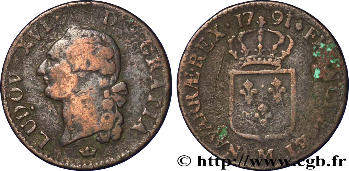 LOUIS XVI (MONARQUE CONSTITUTIONNEL)  Sol dit  à l écu  1791 Toulouse TB