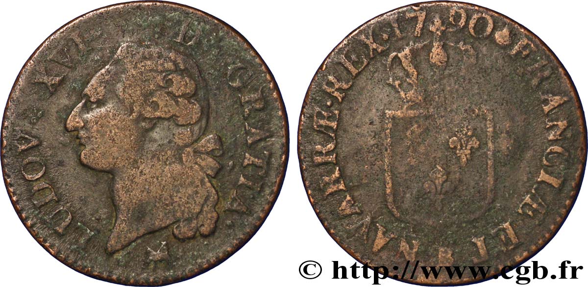 LOUIS XVI Sol dit &nbsp;à l&nbsp;écu&nbsp; 1790 Rouen B