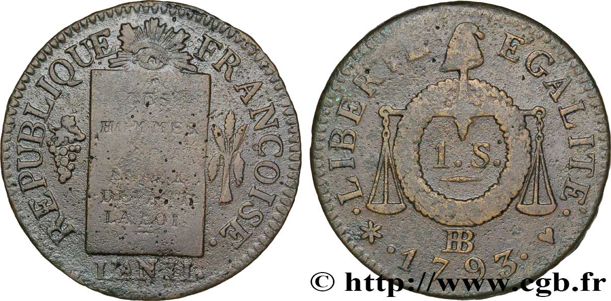 LA CONVENTION 1 sol dit  à la table de loi  1793 Strasbourg TB+