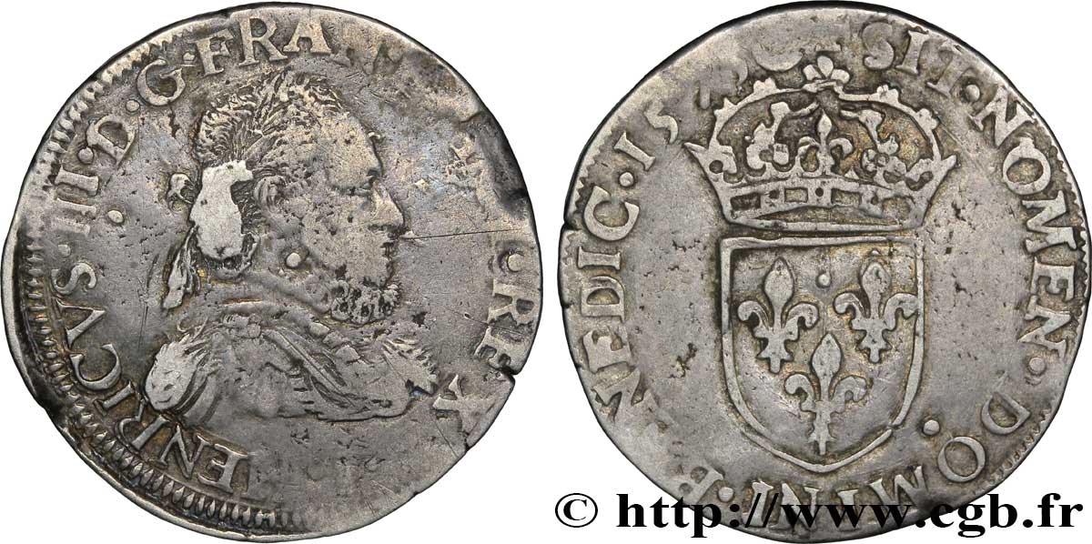 HENRI III Teston, 2e type 1575 Limoges TTB