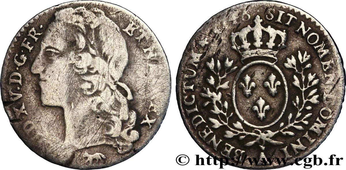 LOUIS XV DIT LE BIEN AIMÉ Dixième d écu aux branches d’olivier, tête ceinte d’un bandeau 1746 Paris TB