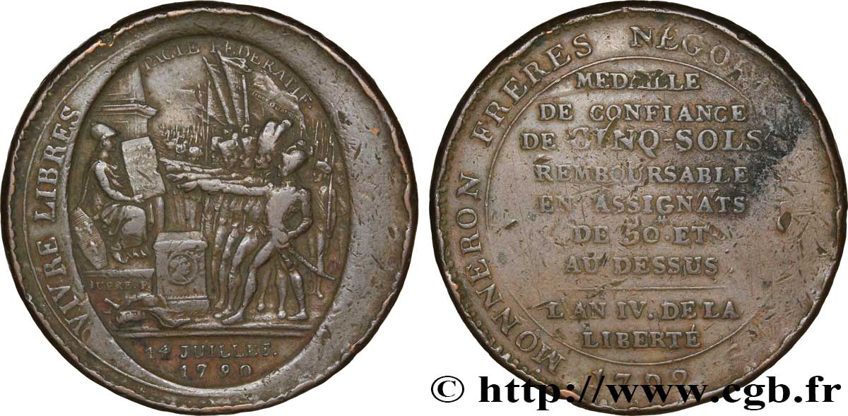 CONFIANCE (MONNAIES DE...) Monneron de 5 sols au serment (An IV), 3e type 1792 Birmingham, Soho B