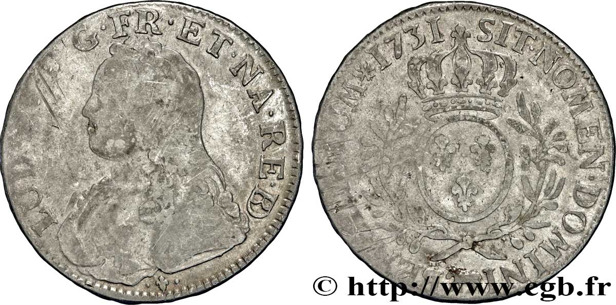 LOUIS XV DIT LE BIEN AIMÉ Écu aux branches d&nbsp;olivier, buste habillé 1731 Pau B+