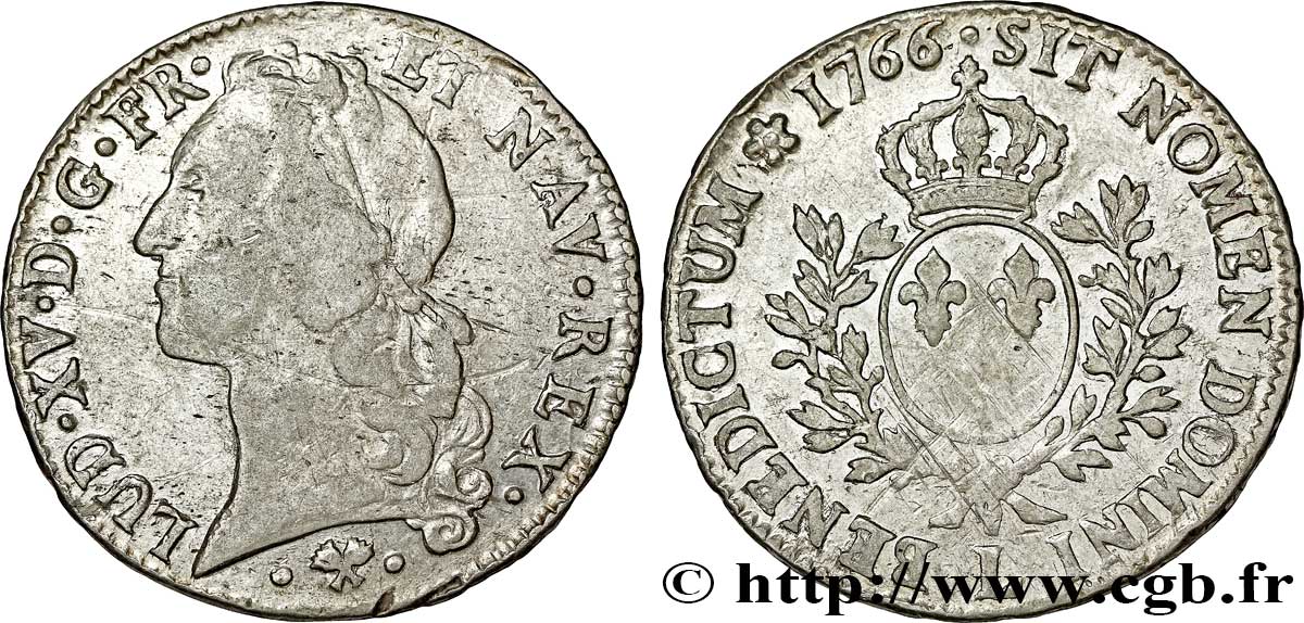 LOUIS XV DIT LE BIEN AIMÉ Écu aux branches d’olivier, tête ceinte d’un bandeau 1766 Bayonne TTB