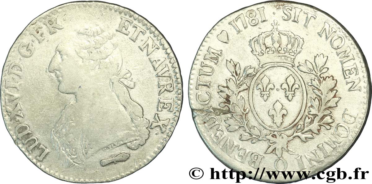 LOUIS XVI Écu aux branches d olivier 1781 Perpignan TB+/TTB