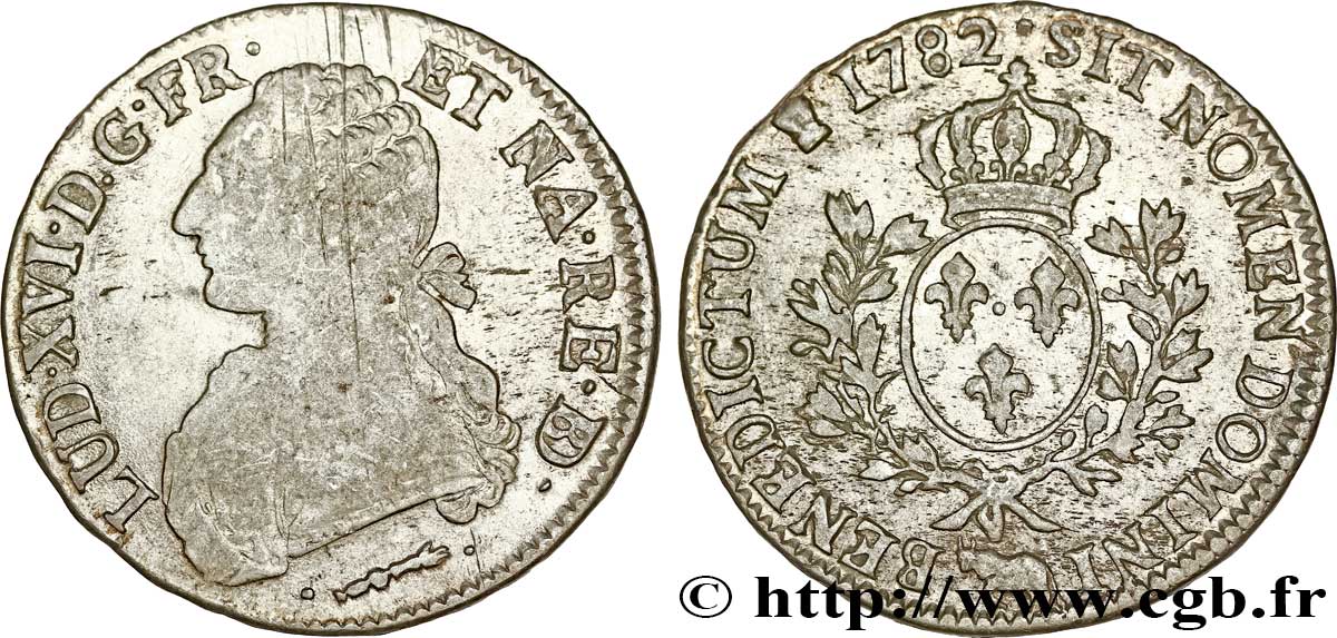 LOUIS XVI Écu aux branches d&nbsp;olivier 1782 Pau TB+/TTB